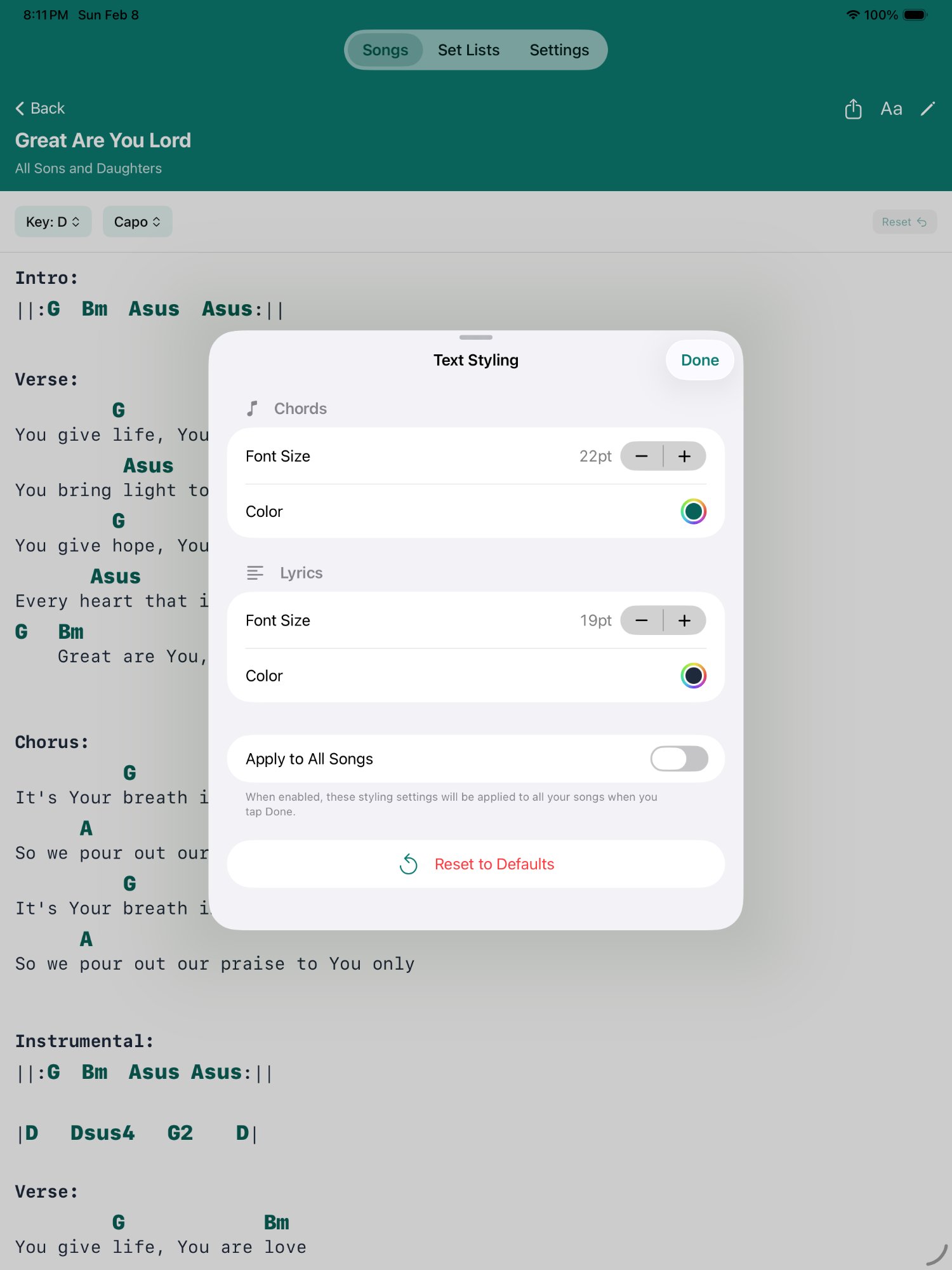 Customizable text styling